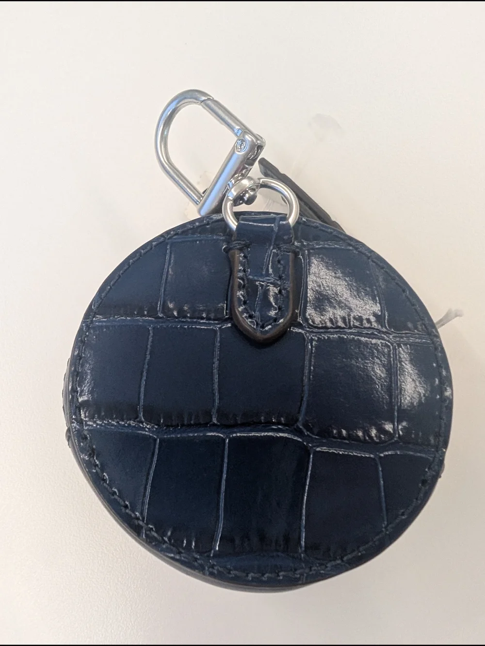 Tory Burch Thea Croc-Embossed Navy Round Key Pouch